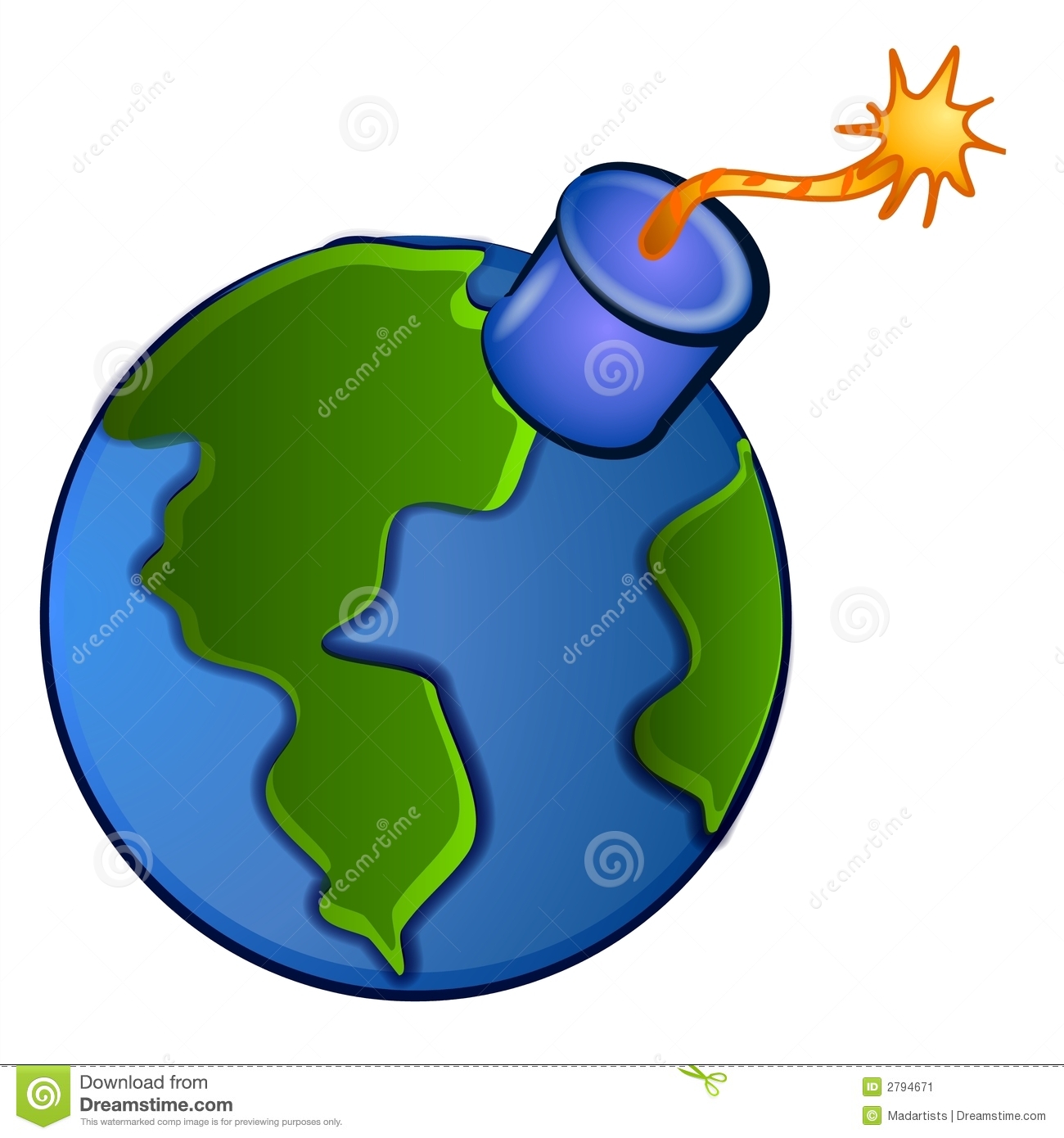 Clip Art Illustration Earth As A Bomb With A Lighted Spark And Ready
