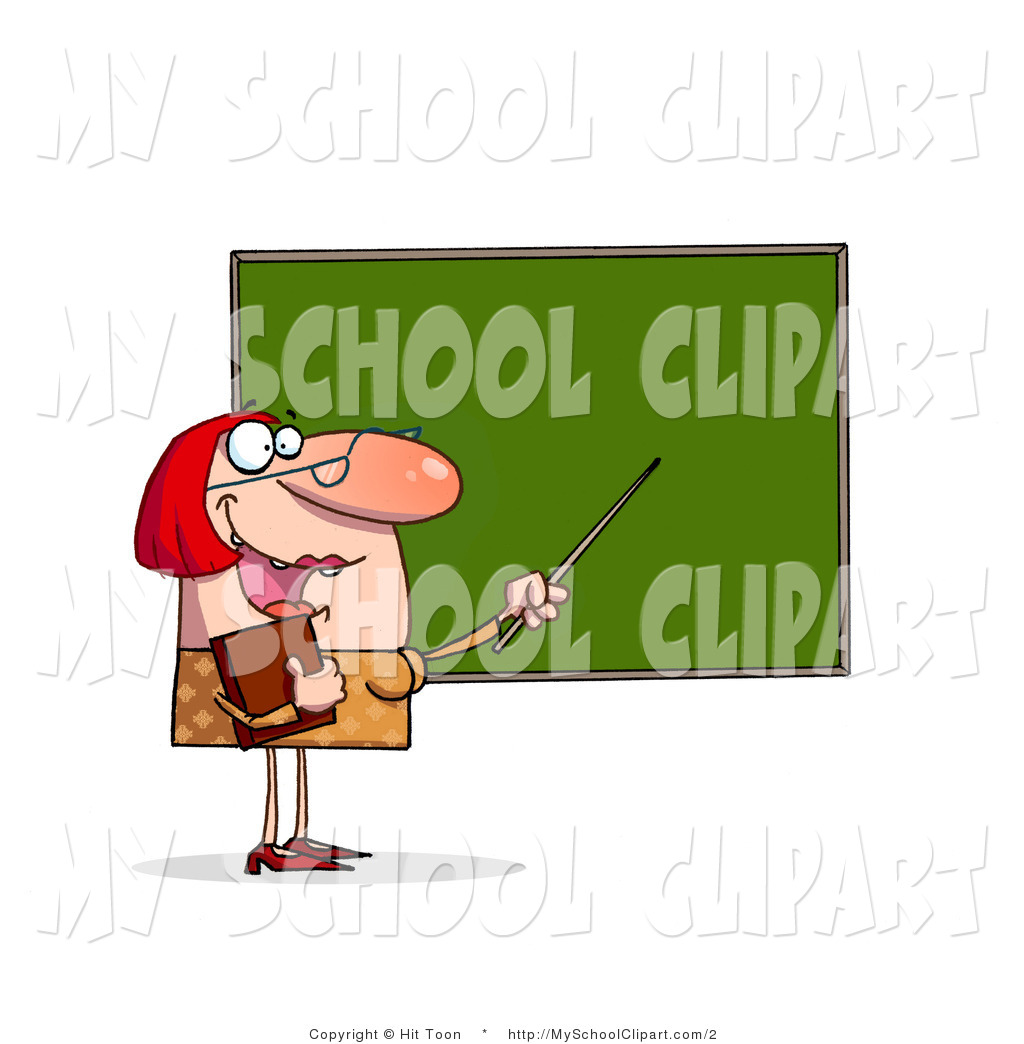 Clip Art Of A Happy Teacher Pointing To A Chalk Board By Hit Toon    2