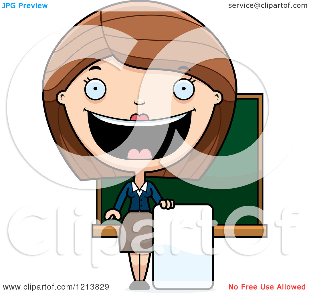 Of A Happy Female Teacher Holding A Sign   Royalty Free Vector Clipart