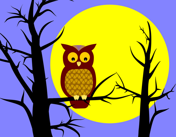 Owl In Tree   Free Clip Art
