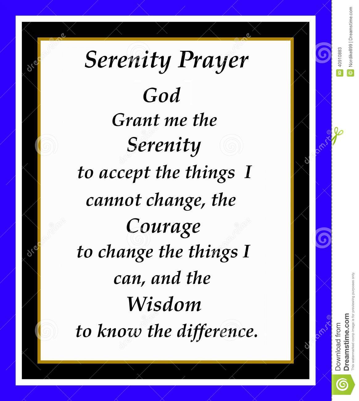 Serenity Prayer Framed With Gold Black White And Blue Frame