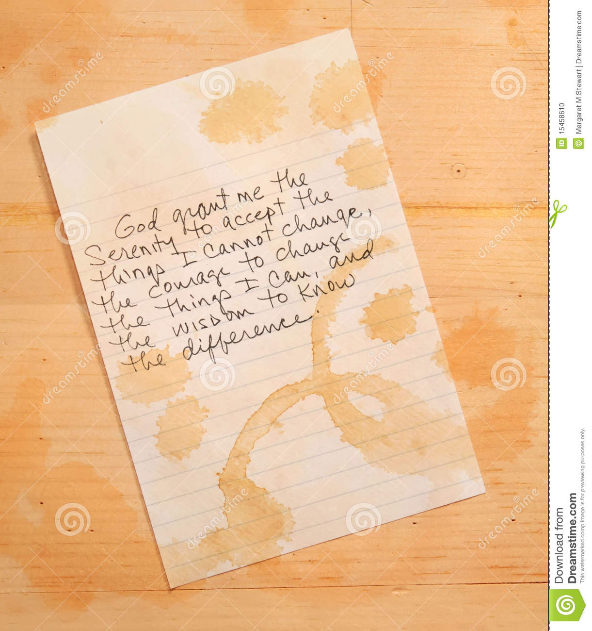 Serenity Prayer Stained With Coffee Rings
