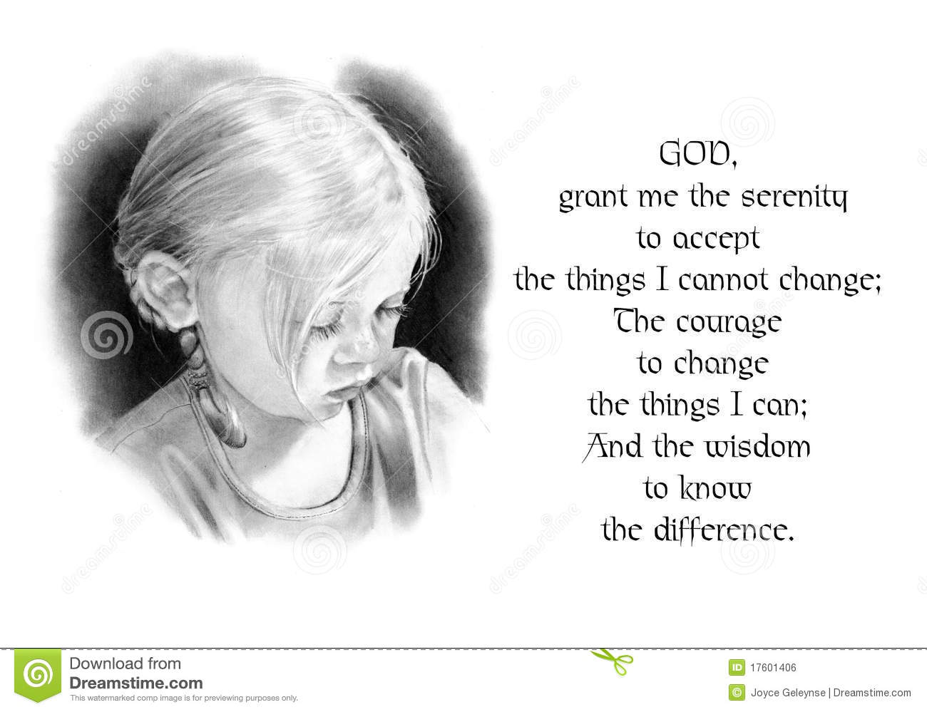 Serenity Prayer With Pencil Drawing Of Girl Royalty Free Stock Image    