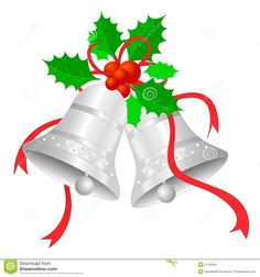 Silver Bells Clip Art   Silver Christmas Bells With Red Ribbon And
