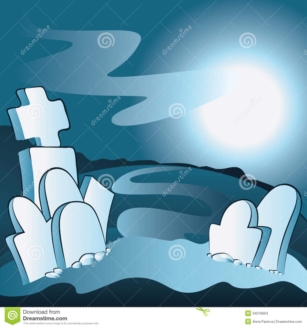 Spooky Cartoon Halloween Graveyard With Ominous Moon 