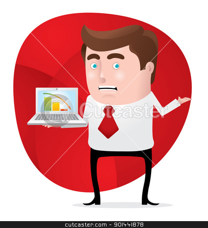 Stock Vector Clipart Businessman With Laptop On His Hand Presenting    