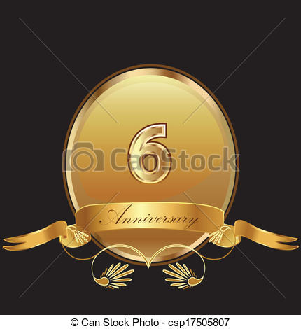 6th Anniversary Birthday Seal In Gold Design With Bow Icon Vector  Kid    