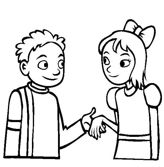 Clip Art Of Shy Little Boy And Girl Standing Back To Back Holding