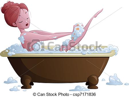 Clip Art Vector Of Girl In The Bath   The Girl Washed In The Bath