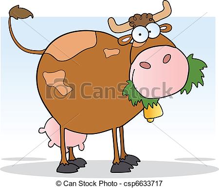 Farm Dairy Cow Chewing On A Grass Cartoon Character