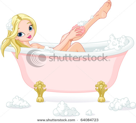     Girl Taking A Bath And Watching Her Bare Leg In This Vector Clip Art