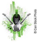 Grunge Musical Vector Emblems With Guitars And Gorilla Head
