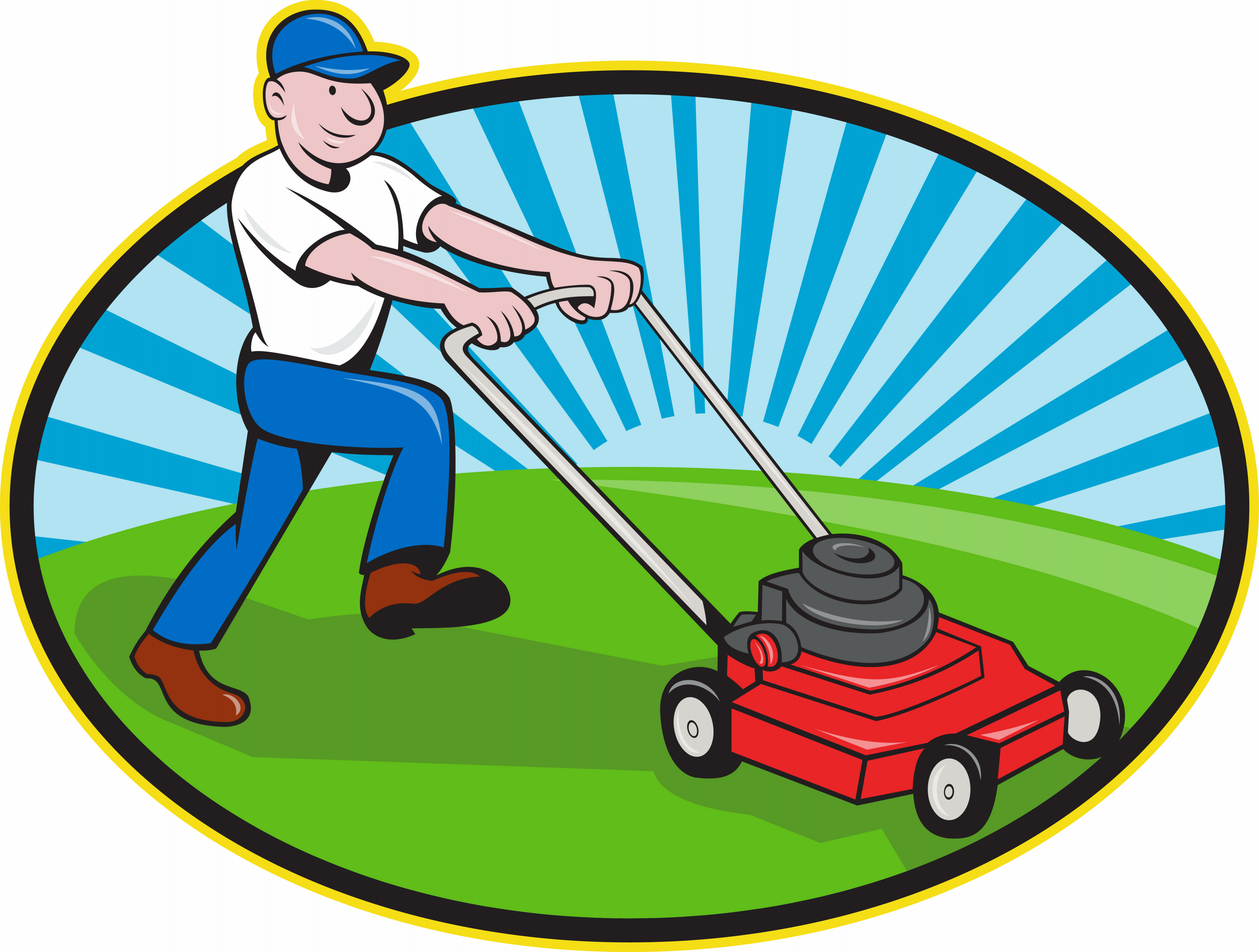 Lawn Mower Man Gardener Cartoon