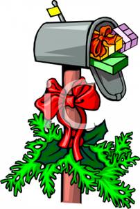     Mailbox Stuffed With Christmas Gifts   Royalty Free Clipart Picture