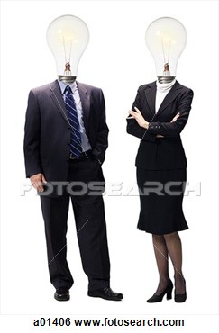 Man And Woman In Business Attire With Light Bulbs Instead Of Heads