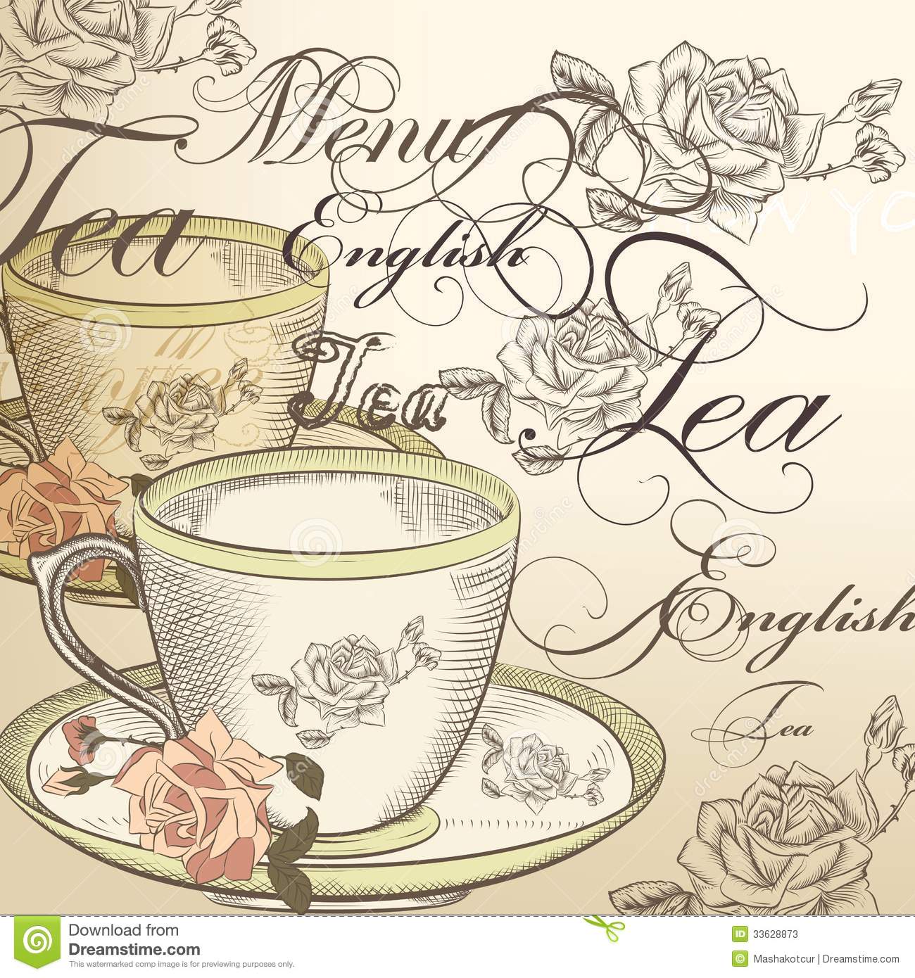     With Cup Of Tea And Roses In Vintage Stock Photos   Image  33628873