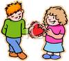 Cartoon Of A Shy Embarrased Boy Handing A Valentine To A Happy Girl    