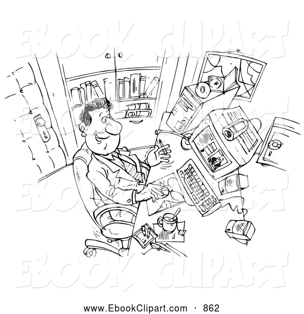 Clip Art Of A Coloring Page Of A Happy Businessman At Work By Alex