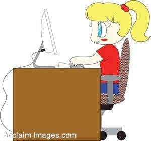 Clipart Illustration Of A Blond Haired Girl Using A Computer