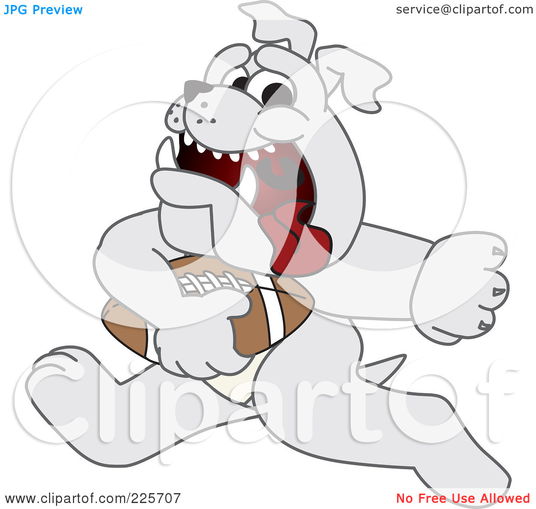Clipart Illustration Of A Gray Bulldog Mascot Running With A Football
