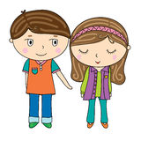Cute Boy And Girl Cartoon Icon Reaching Hand Shy Woman Long Stock    