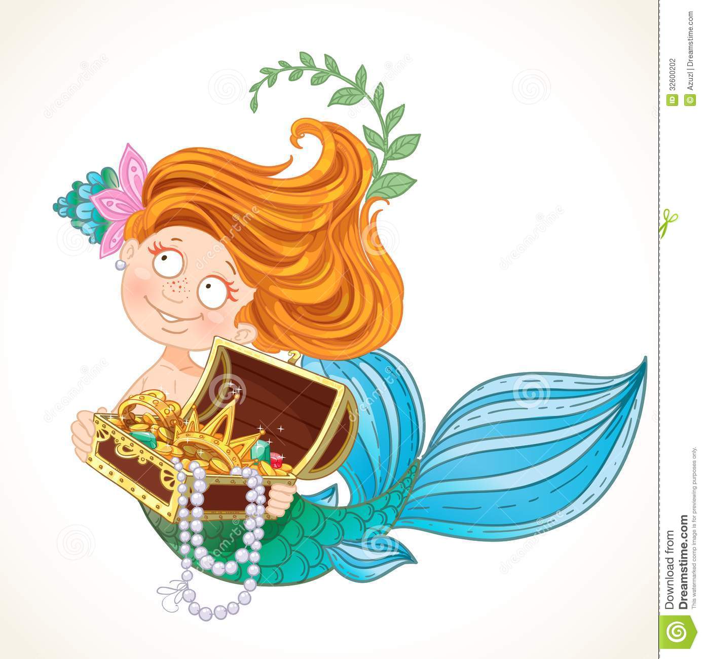 Cute Little Mermaid Holding A Treasure Chest Stock Photography   Image