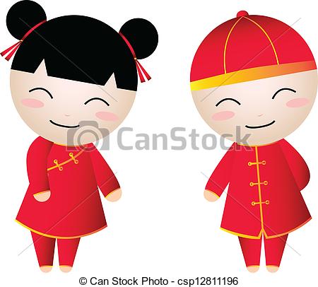 Eps Vectors Of Chinese Girl Boy   Chinese Girl Boy Greetings    