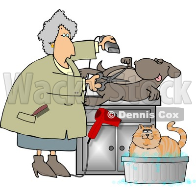 Female Pet Groomer Cutting And Trimming Dog Hair Clipart   Djart