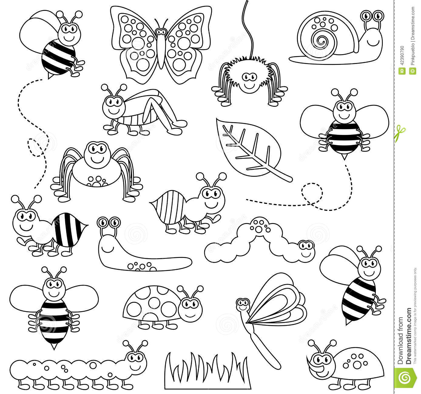 Large Vector Set Of Cute Cartoon Bugs Line Art Stock Vector   Image    