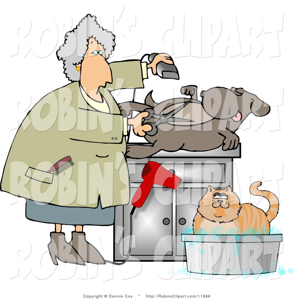 Larger Preview  Clip Art Of A Female Pet Groomer Cutting And Trimming