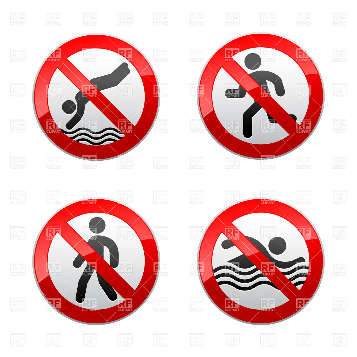     No Entry Running And Swimming Download Royalty Free Vector Clipart