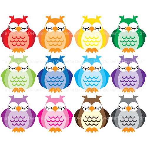 Printable Clip Art Digital Pdf Png File   Sleepy Owl Rainbow Colors 2