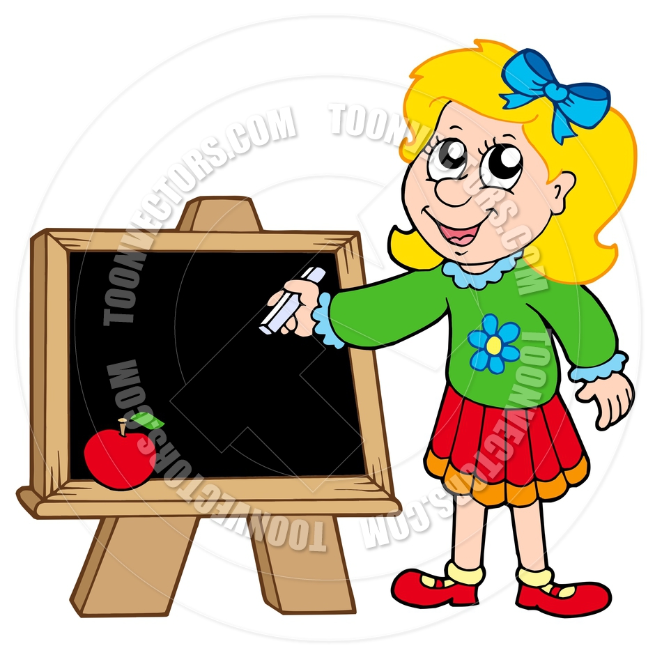 Royalty Free Cartoon Student Writing Blackboard Clip Art Image