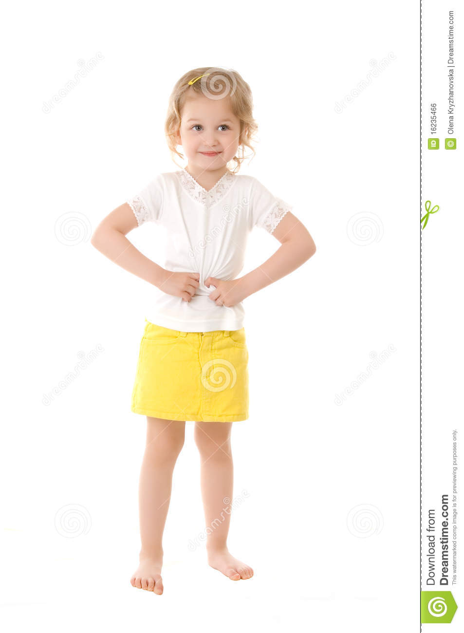 Shy Little Girl Standing On White Background Royalty Free Stock Image    