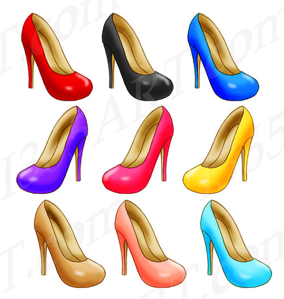 Stiletto High Heels Clipart 9 Pack Fashion Shoes Red Pink Purple