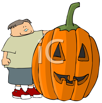 This Cartoon Of A Boy Standing By A Huge Jack O  Lantern Clip Art    
