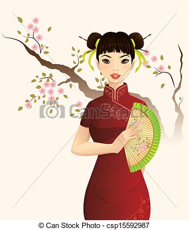 Vector   Beautiful Chinese Girl   Stock Illustration Royalty Free