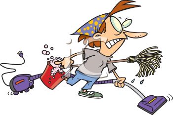 2845 Cartoon Of An Angry Housewife Doing Spring Cleaning Clipart Image