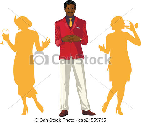 Afroamerican Male Greeting Party Host With Female Guests Silhouettes