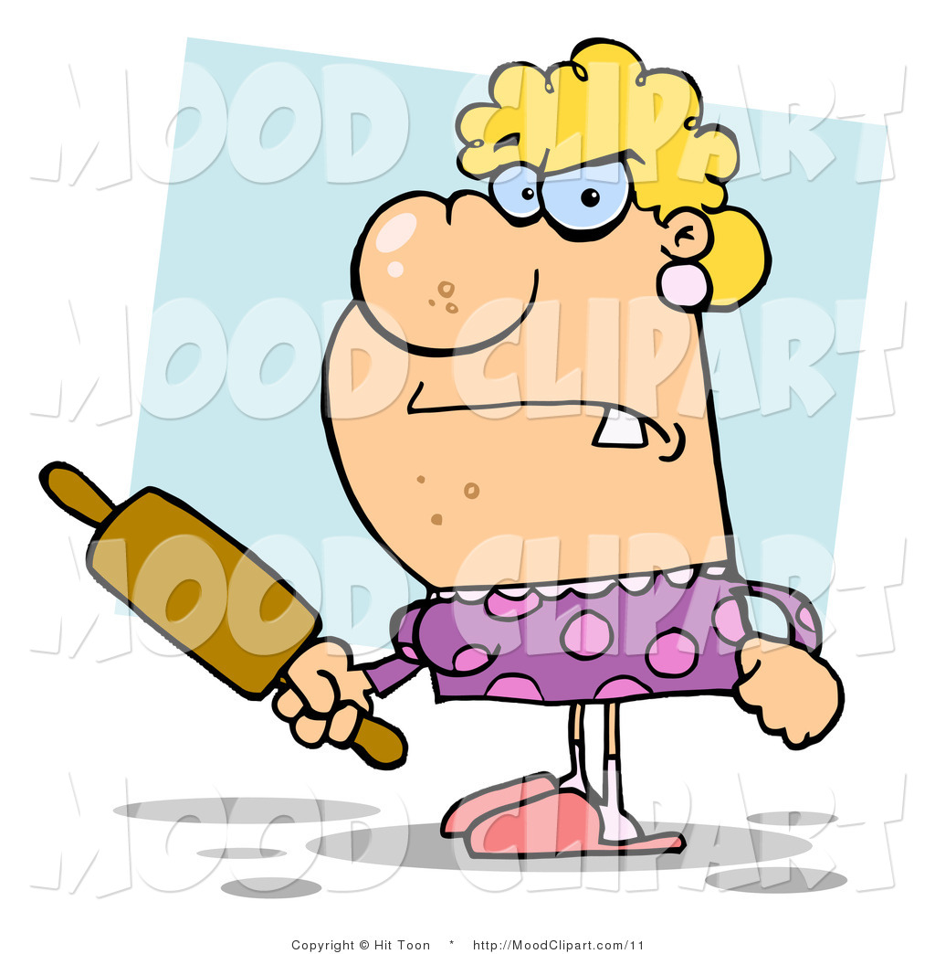 Angry Caucasian Housewife Holding A Rolling Pin Angry Wife Holding A
