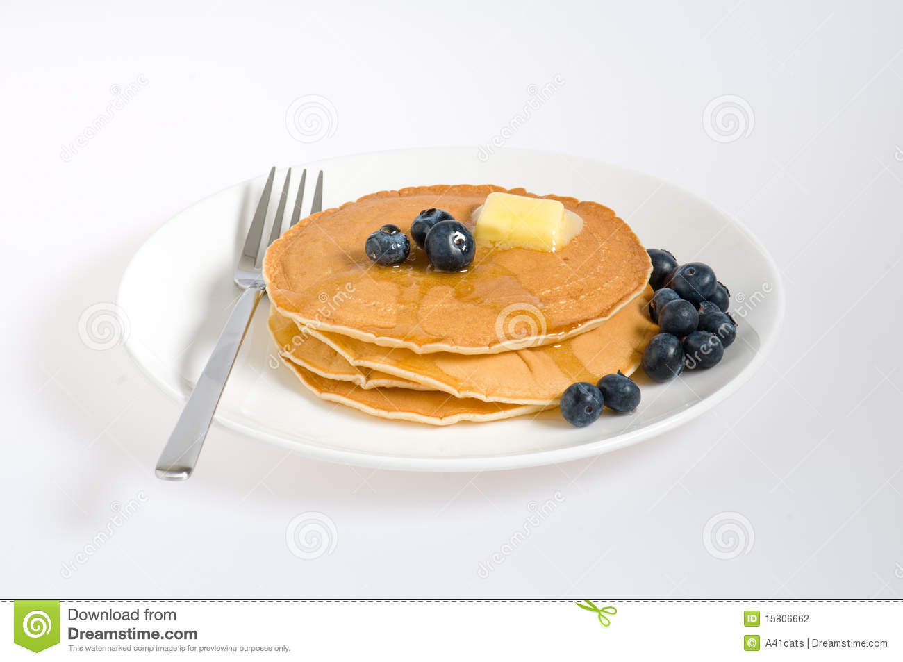 Blueberry Pancakes On A Plate With Fork Stock Photography   Image    