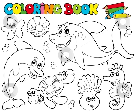 Book With Marine Animals 2 Stock Vector Clipart Coloring Book
