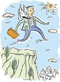 Business Man Leaping From Cliff   Clipart Graphic