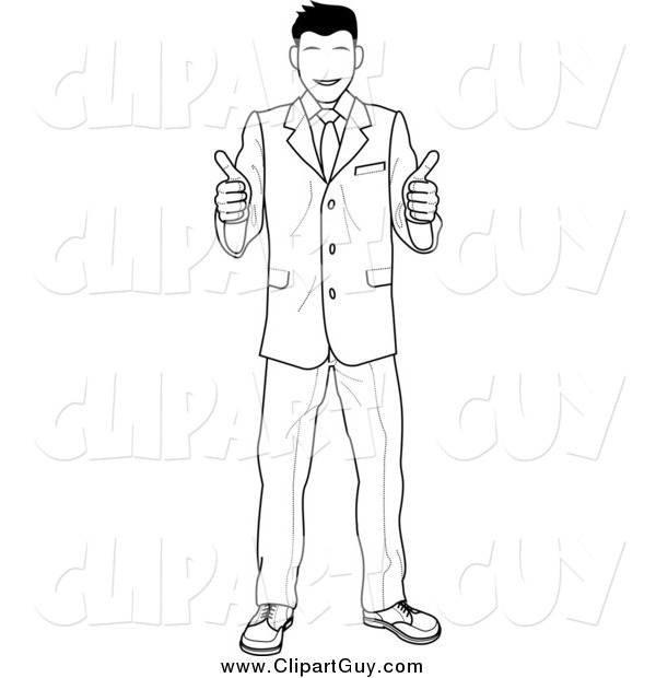 Clip Art Of A Black And White Satisified Customer Or Boss Smiling And