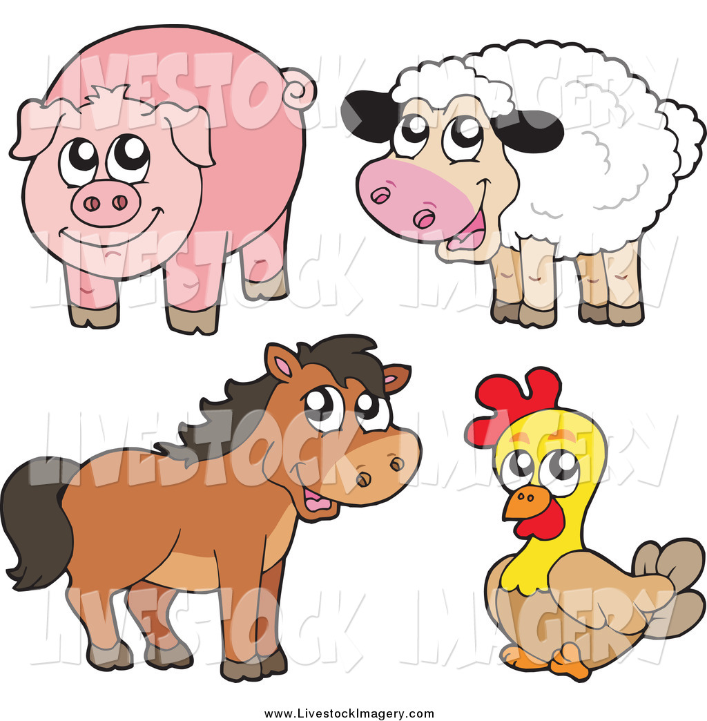 Clip Art Of A Happy Sheep Pig Horse And Chicken By Visekart 1435 Jpg