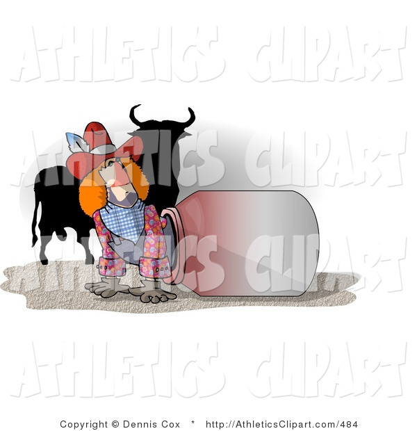 Clip Art Of An Unaware Rodeo Clown With His Back Turned To A Dangerous