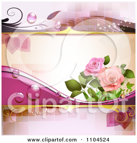Clipart Pink Rose Background With Dew And Tiles   Royalty Free Vector    