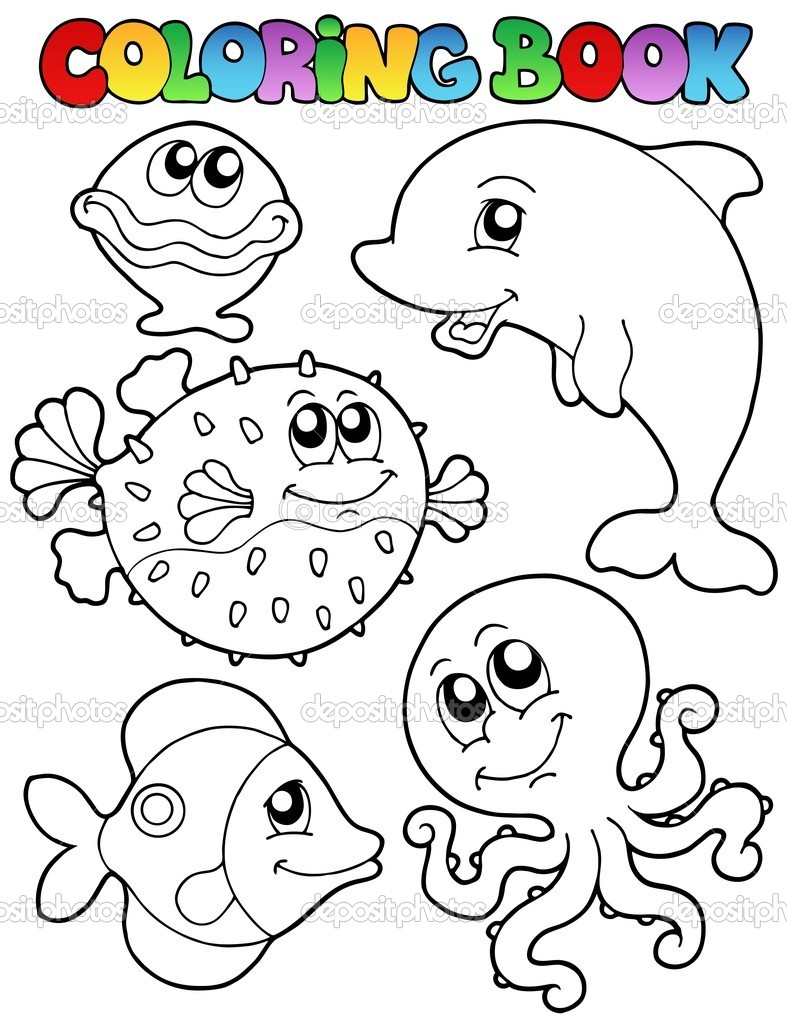 Coloring Book With Sea Animals 1   Stock Vector   Clairev  6775447