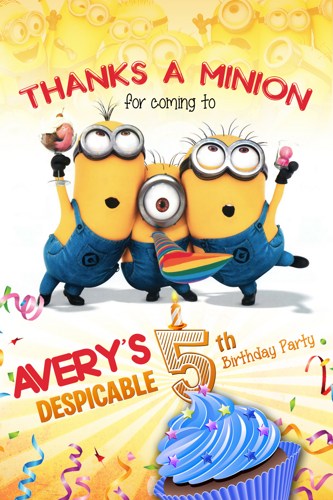 Despicable Me 4 Thank You Card Minion Custom Birthday Party Invitation