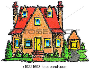Drawing   Orange Two Story House  Fotosearch   Search Clipart